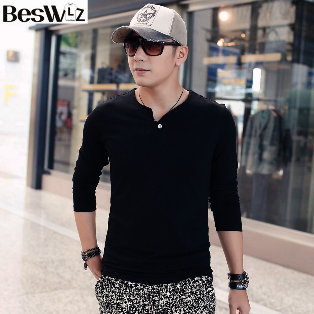 Beswlz-Men-T-Shirts-Long-Sleeve-V-Neck-Fashion-Casual-Style-Cotton-Slim-Men-T-Shirt-Brand-Clothing-M-32585940208