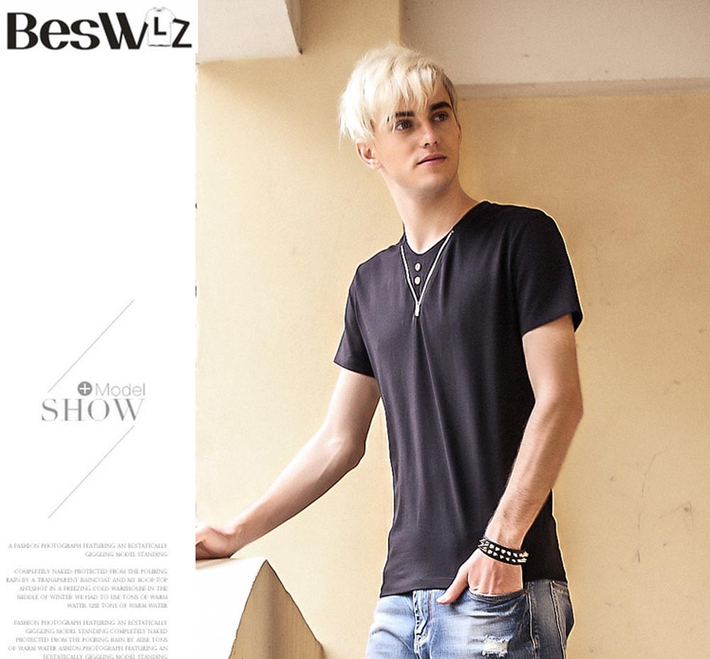 Beswlz-Men39s-Short-Sleeve-V-Neck-T-Shirts-Summer-Cotton-Slim-Brand-Clothes-Fashion-Casual-Style-T-S-32615452318