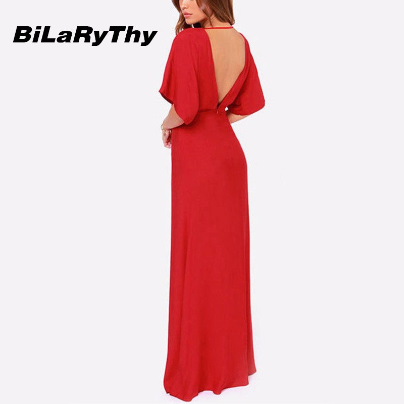 BiLaRyThy-Elegant-Sexy-Occasion-Red-Backless-Maxi-Dresses-O-Neck-Short-Sleeve-Floor-Length-Long-Chif-32749125190