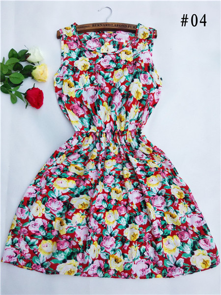 Brand-Fashion-Women-New-Apricot-Sleeveless-Round-Neck-Florals-Print-Pleated-Dress-2015-Saias-Feminin-32281697810