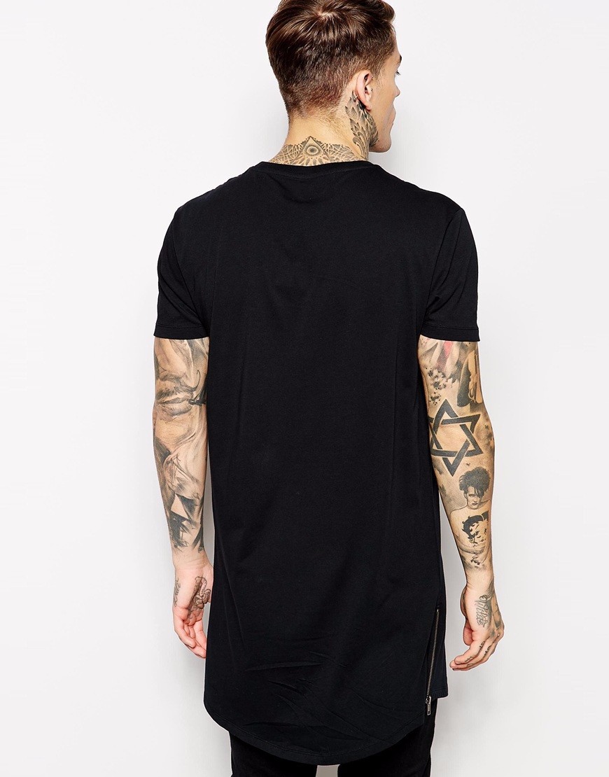 Brand-New-Clothing-Men39s-Black-cotton-t-shirt-Hip-Hop-Short-Sleeve-longline-Regular-t-shirt-Zip-O-n-32787460447