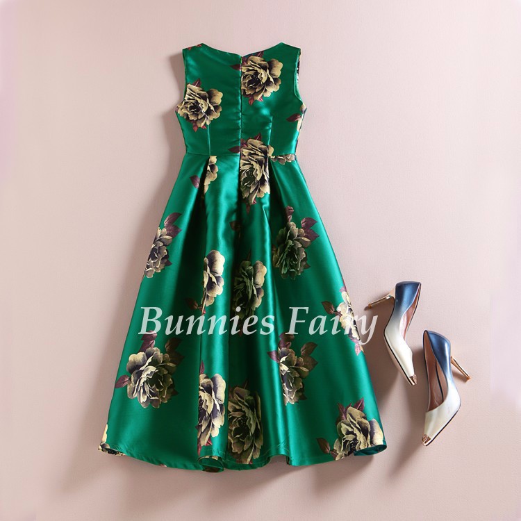 BunniesFairy-STOCK-CLEARANCE-50s-Vintage-Elegant-Rose-Retro-Flower-Floral-Print-Green-Vest-Dresses-S-32433817704