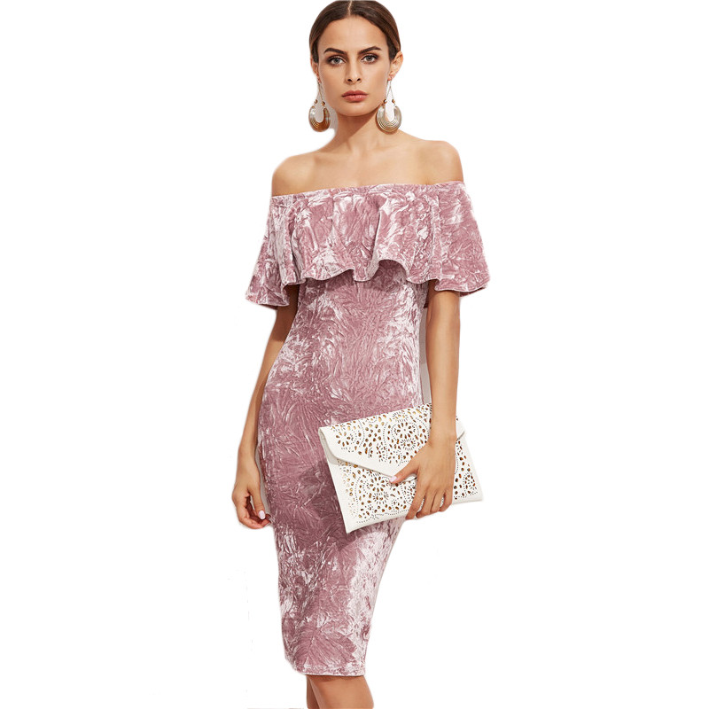 COLROVE-Womens-Sexy-Dresses-Party-Night-Club-Dress-Winter-Dresses-Off-Shoulder-Bodycon-Pink-Ruffle-S-32767970479