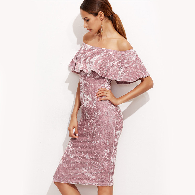 COLROVE-Womens-Sexy-Dresses-Party-Night-Club-Dress-Winter-Dresses-Off-Shoulder-Bodycon-Pink-Ruffle-S-32767970479