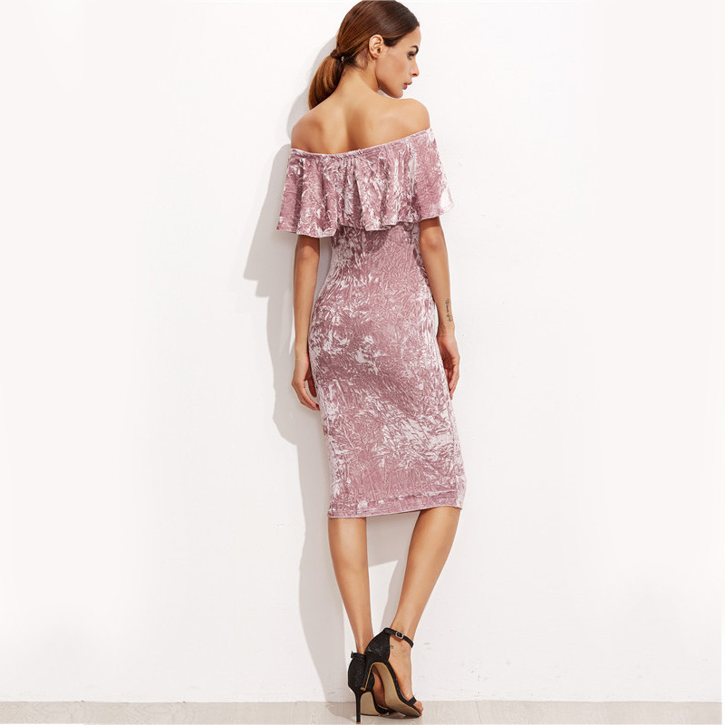 COLROVE-Womens-Sexy-Dresses-Party-Night-Club-Dress-Winter-Dresses-Off-Shoulder-Bodycon-Pink-Ruffle-S-32767970479