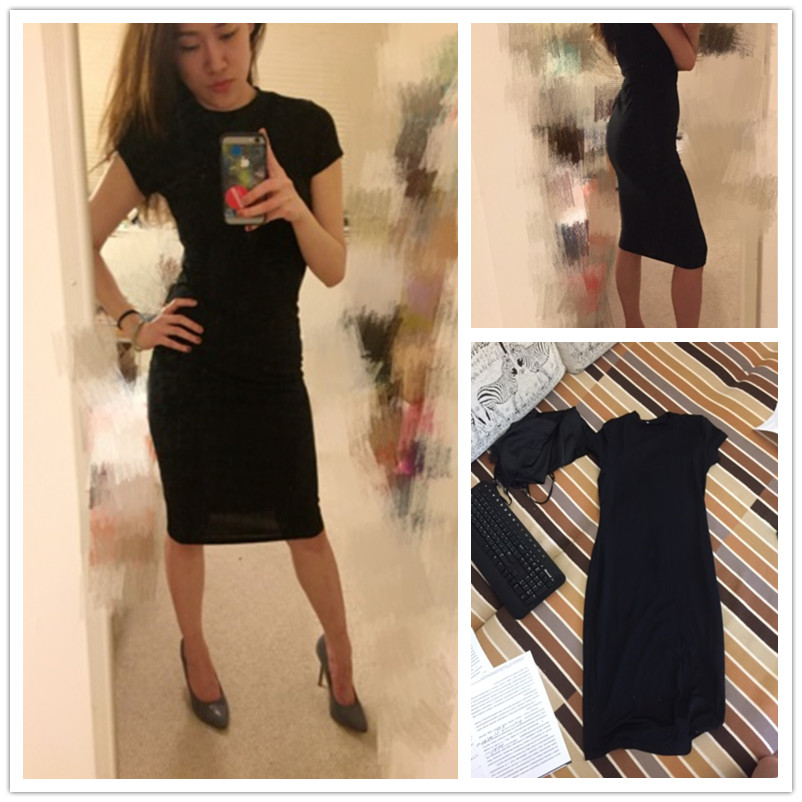 COLROVIE-Women39s-Work-Wear-Sheath-Dresses-Sexy-Newest-Solid-Black-Cap-Sleeve-Crew-Neck-Knee-Length--32693383734
