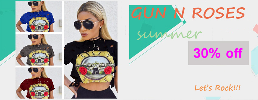 CWLSP-Summer-T-shirt-Women-Long-Sexy-Holes-Guns-N-Roses-Punk-Rock-Music-Fashion-Tee-Half-Sleeve-cami-32754657195