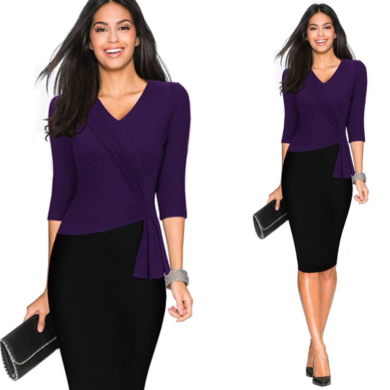 Casual-Wear-To-Work-Sheath-Slim-Bodycon-Office-Lady-Dress-Spring-Autumn-Women-Elegant-V-Neck-Patchwo-32740809743