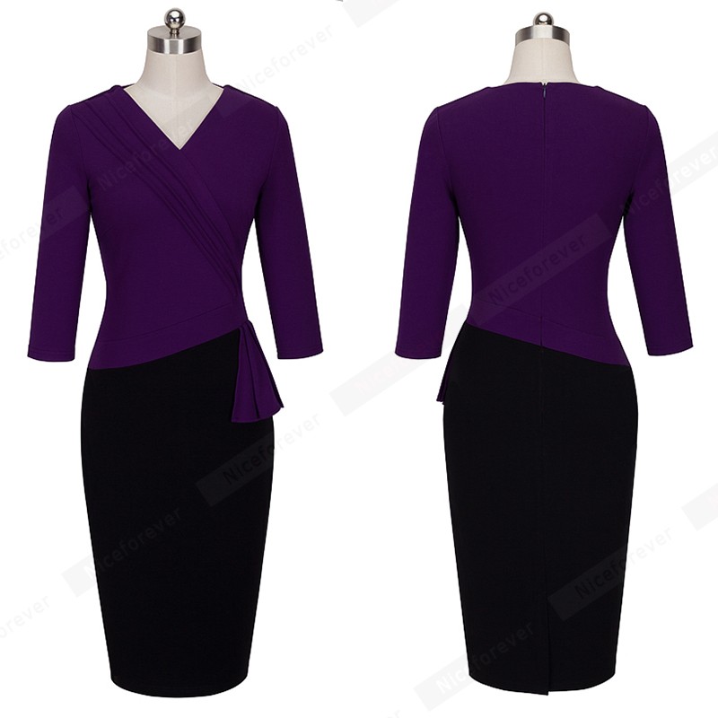 Casual-Wear-To-Work-Sheath-Slim-Bodycon-Office-Lady-Dress-Spring-Autumn-Women-Elegant-V-Neck-Patchwo-32740809743