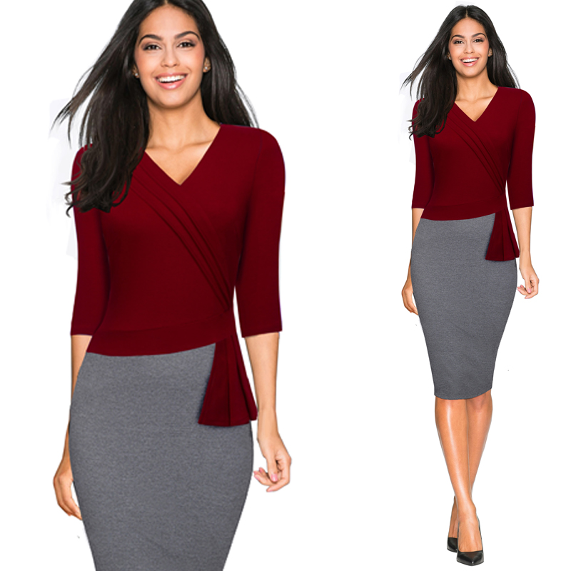 Casual-Wear-To-Work-Sheath-Slim-Bodycon-Office-Lady-Dress-Spring-Autumn-Women-Elegant-V-Neck-Patchwo-32740809743