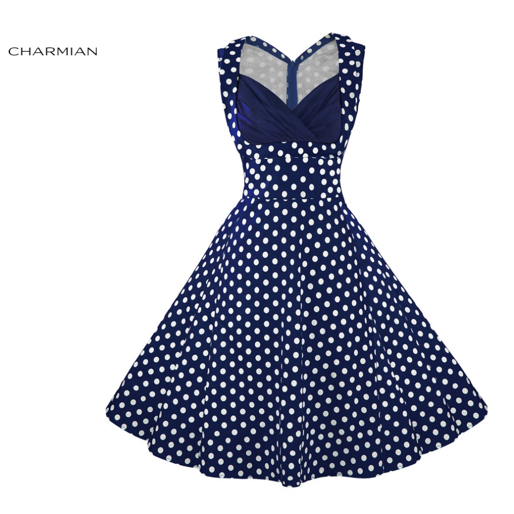 Charmian-Women39s-Plus-Size-Vintage-50s-Polka-Dot-Cut-Out-V-Neck-Casual-Party-Dresses-Rockabilly-Val-32652524711