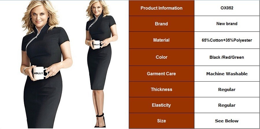 Classic-High-grade-Women-Vintage-Design-Elegant-Front-Zipper-Solid-color-Office-work-Party-wiggles-B-32691338475