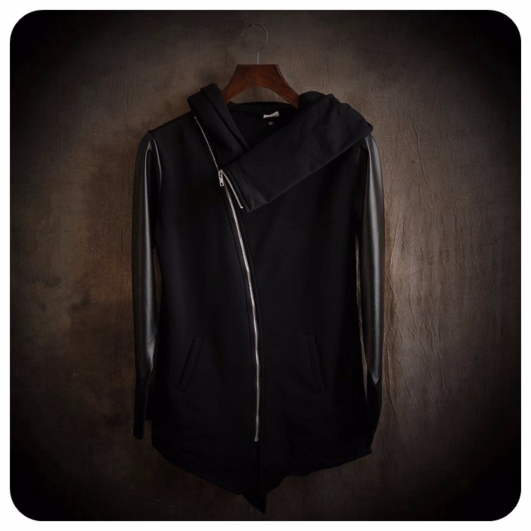 Cultivate-Morality-Fashion-Men-Hoodies-Leather-Sleeve-Splicing-Inclined-Zipper-Hooded-Big-Yards-Flee-32470951046