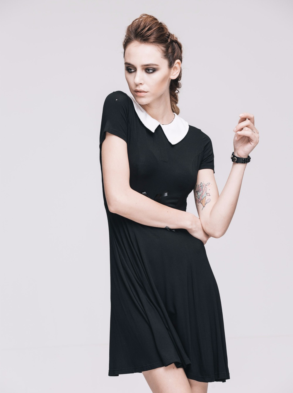 Devil-Fashion-Punk-Rock-Elegant-Simple-Black-Short-Sleeves-Girls-Dresses-Peter-Pan-Collar-Excellent--32773852670