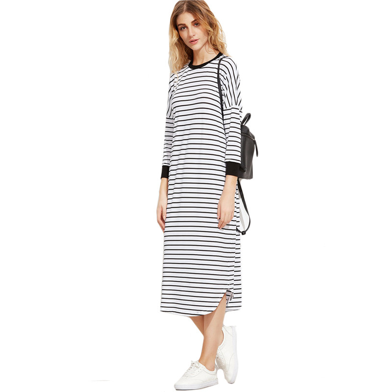 Dotfashion-Ladies-Dresses-Loose-Fashions-Black-and-White-Striped-Contrast-Trim-Drop-Shoulder-Straigh-32770196728