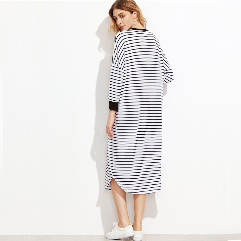 Dotfashion-Ladies-Dresses-Loose-Fashions-Black-and-White-Striped-Contrast-Trim-Drop-Shoulder-Straigh-32770196728