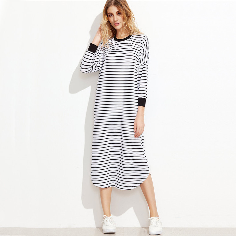 Dotfashion-Ladies-Dresses-Loose-Fashions-Black-and-White-Striped-Contrast-Trim-Drop-Shoulder-Straigh-32770196728