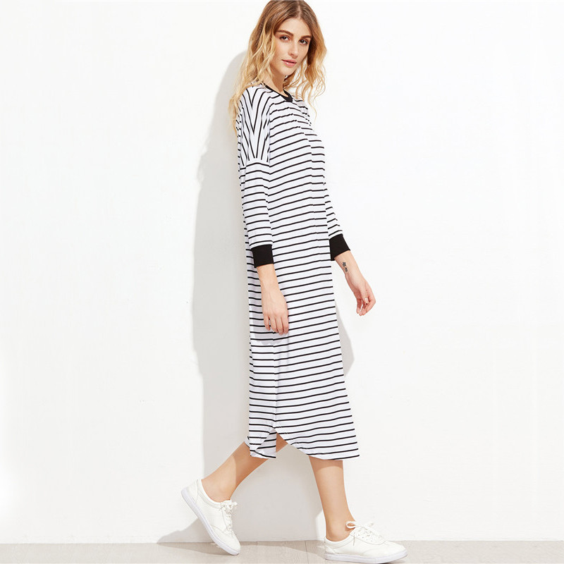 Dotfashion-Ladies-Dresses-Loose-Fashions-Black-and-White-Striped-Contrast-Trim-Drop-Shoulder-Straigh-32770196728