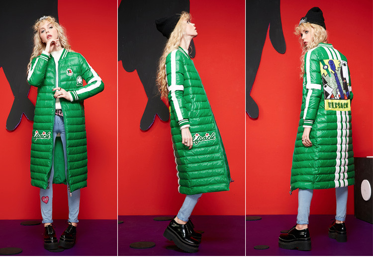 ELF-SACK-Winter-Women-Down-Coats-Fashion-Letter-Print-Graffiti-Long-Outerwear-Long-Sleeve-Stripe-App-32749343403