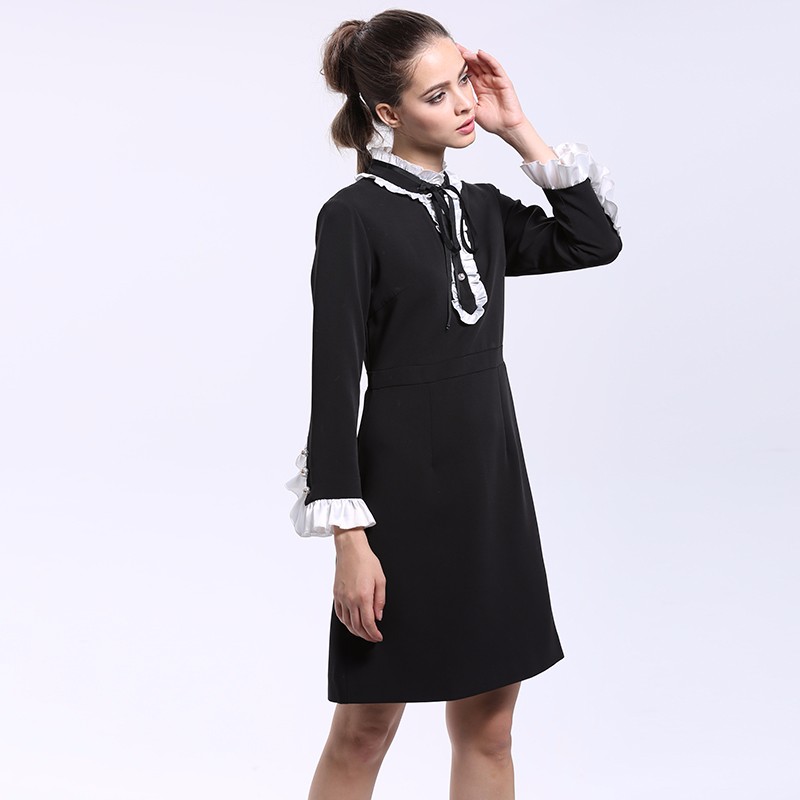 Elegant-Dress-2016-Summer-New-Fashion-Good-Ruffled-Collar-Butterfly-Sleeve-Knee-Length-Black--White--32692772109