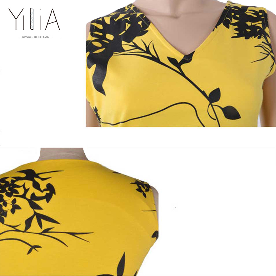 Elegant-Floral-Print-Midi-Bodycon-Dresses-Ladies-Slim-Sheath-Vestidos-Knee-Length-Sleeveless-Yellow--32746719052