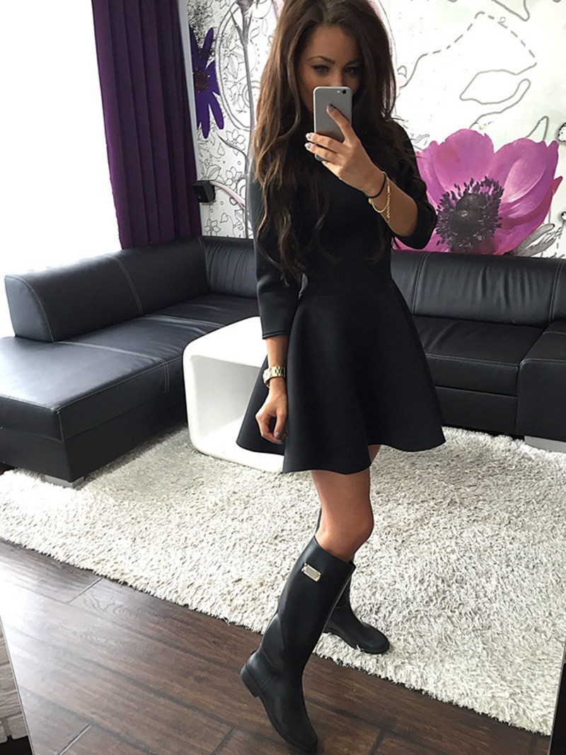 Elegant-Women-Mini-A-Line-Dress-2016-Autumn-Round-neck-fashion-Vintage-party-Big-Swing-Midi-Black-Re-32550852827