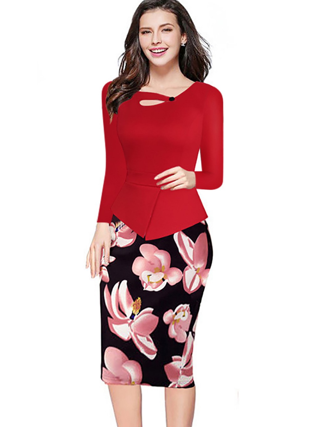 Fantaist-Fall-Women-Vestidos-Plus-Size-Keyhole-Neck-Floral-Print-Cotton-Midi-Pencil-Peplum-Bodycon-C-32712021443