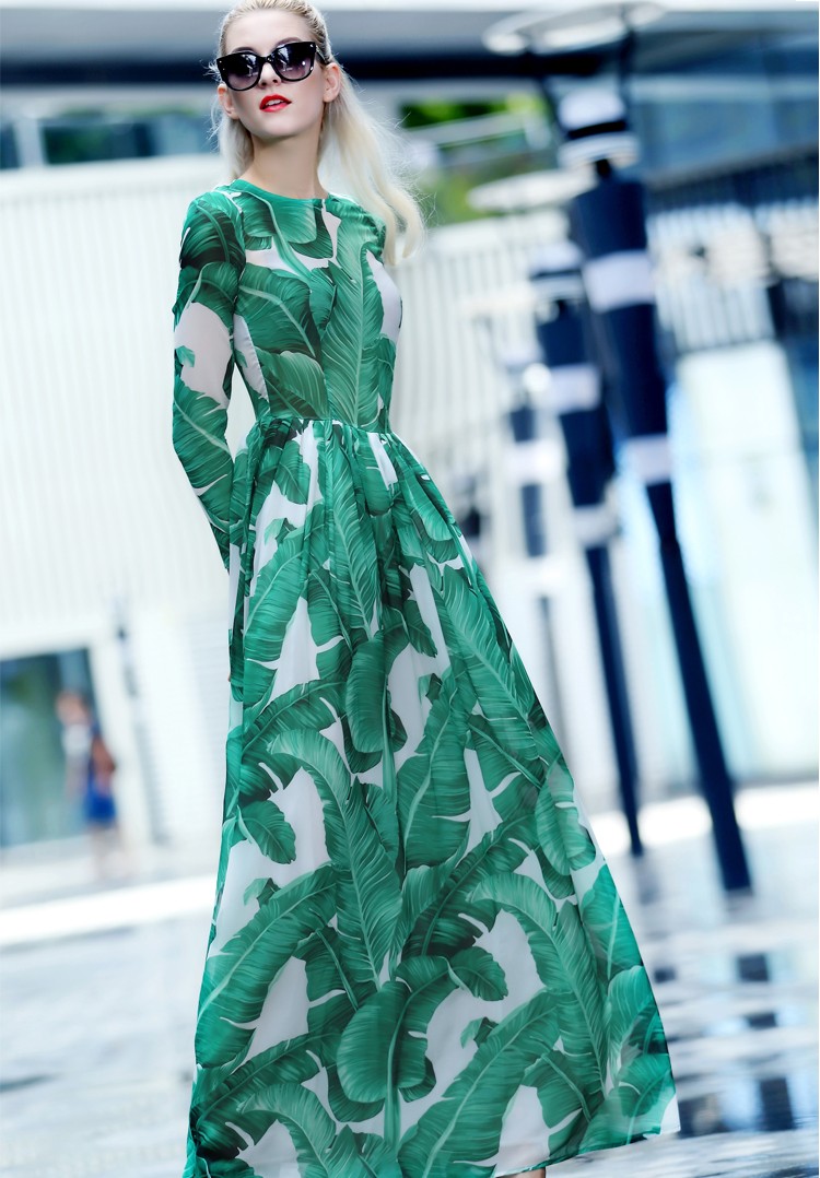 Fashion-2016-Runway-Maxi-Dress-Autumn-New-Women39s-High-Quality-Long-Sleeve-Print-Banana-leaf-Gerrn--32702456857