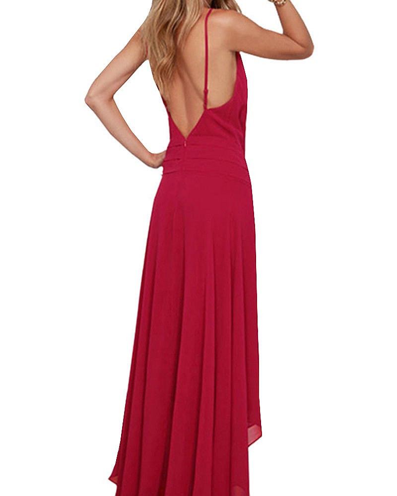 Fashion-Sexy-Chiffon-Dress-Cross-over-V-Neck-Sleeveless-Backless-Straps-Back-Zipper-Asymmetrical-Chi-32779942424