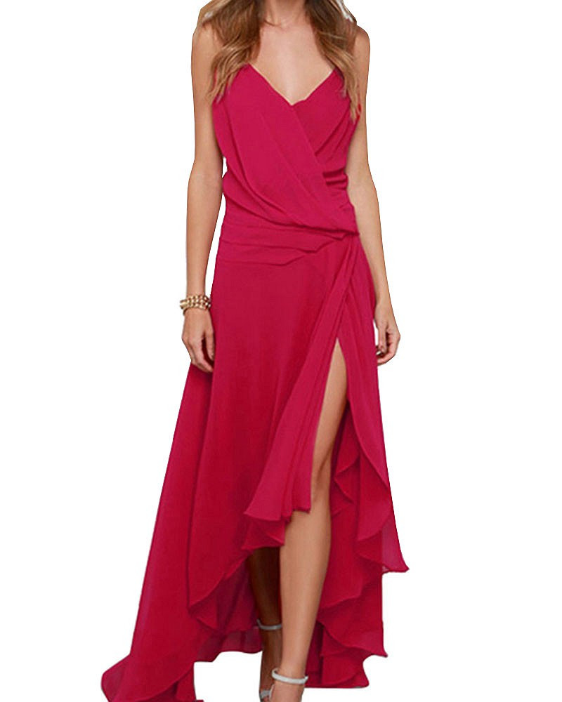 Fashion-Sexy-Chiffon-Dress-Cross-over-V-Neck-Sleeveless-Backless-Straps-Back-Zipper-Asymmetrical-Chi-32779942424