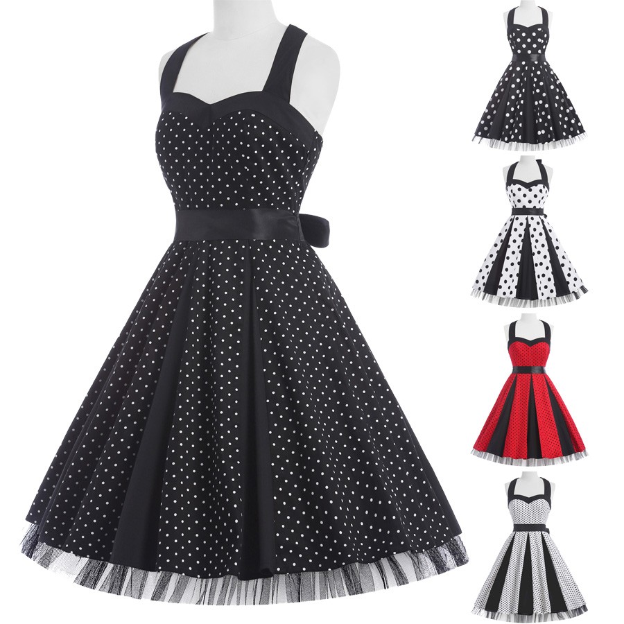 Fashion-Summer-Dress-2017-Sexy-Halter-Robe-Polka-Dots-Pinup-Rockabilly-50s-60s-Vintage-Dress-Vestido-32438557402