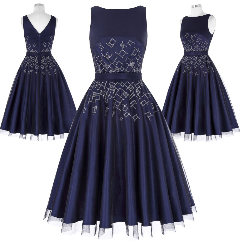 Fashion-Tulle-Swing-Dress-Women-Beaded-Sleeveless-Rockabilly-1950s-Vintage-Dress-Vestidos-Jurken-Nav-32777322055