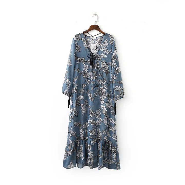 Floral-print-boho-chiffon-long-dress-Autumn-winter-tassel-ruffle-hem-maxi-dress-robe-Vintage-loose-b-32771959416