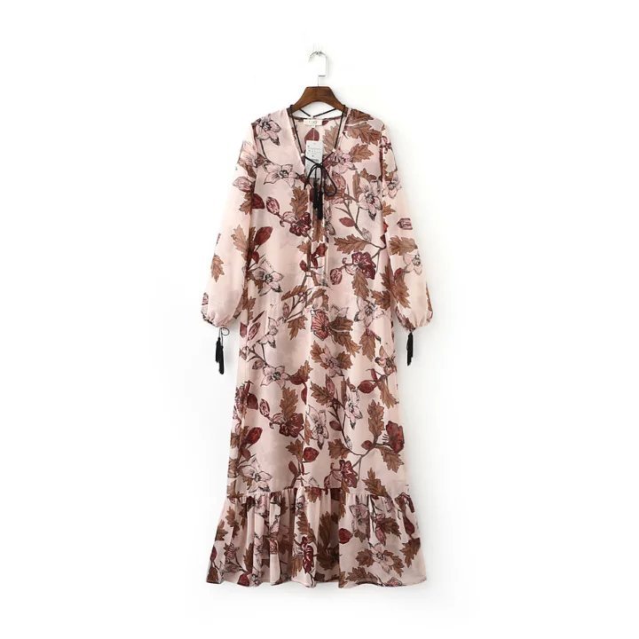 Floral-print-boho-chiffon-long-dress-Autumn-winter-tassel-ruffle-hem-maxi-dress-robe-Vintage-loose-b-32771959416