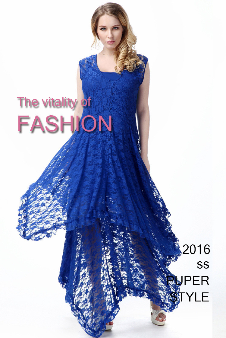 Free-Post-2017-summer-high-quality-large-size-women39s-designer-dress-sexy-irregular-lace-two-piece--32676572122
