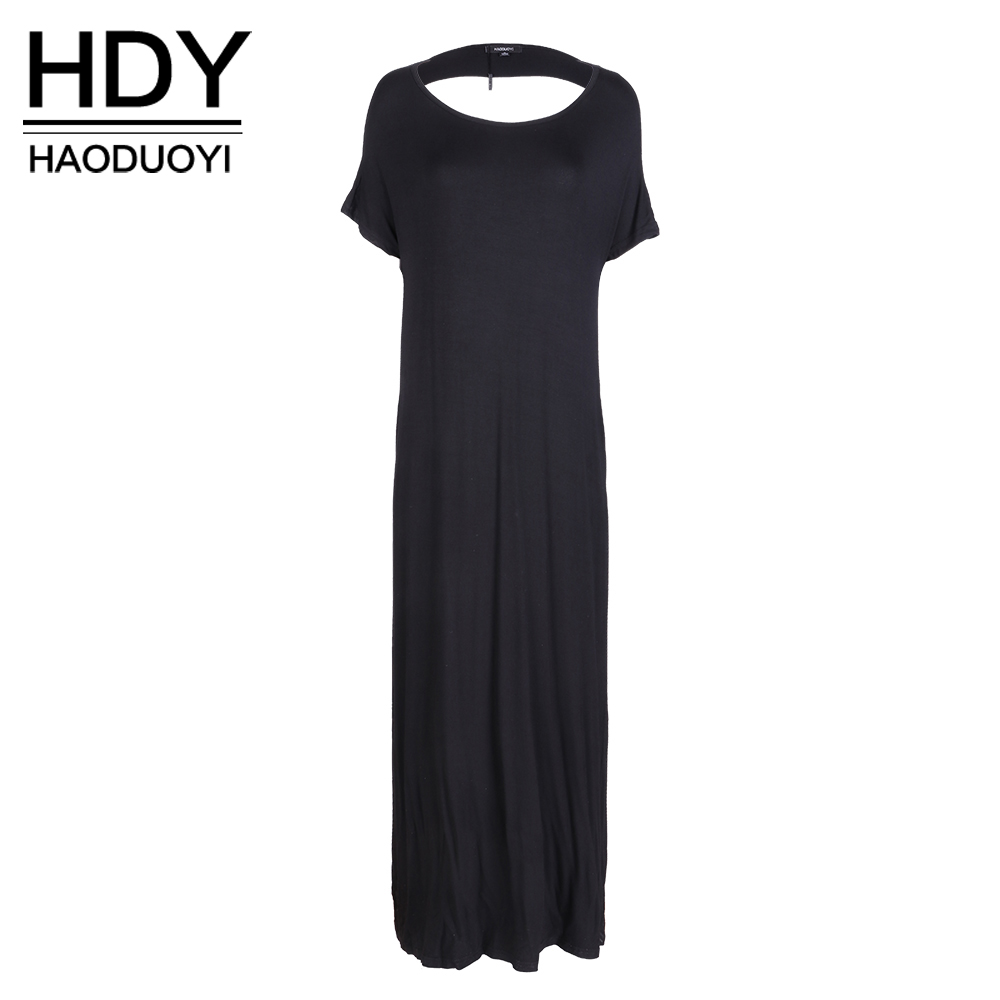 HDY-Haoduoyi-Solid-Black-Autumn-Fashion-Women-Clothing-Elegant-Crew-Neck-Pocket-Maxi-Dress-Sexy-Holl-32759586265