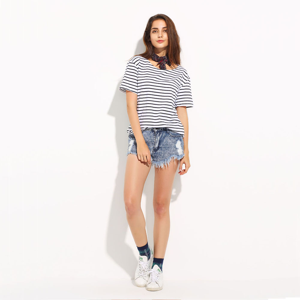 HDY-Haoduoyi-Stripe-Fashion-Women-T-shirt-Black-Contrast-White-O-Neck-Casual-Tops-Streetwear-Brief-N-32763163362