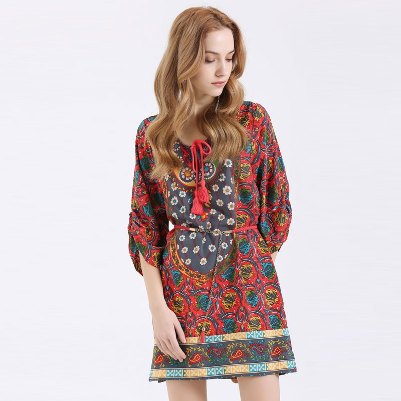 HEE-GRAND-2017-Summer-Bohemian-Women-Dress-O-Neck-Drawstring-Floral-Summer-Dress-Vestido-Half-Sleeve-32585053382