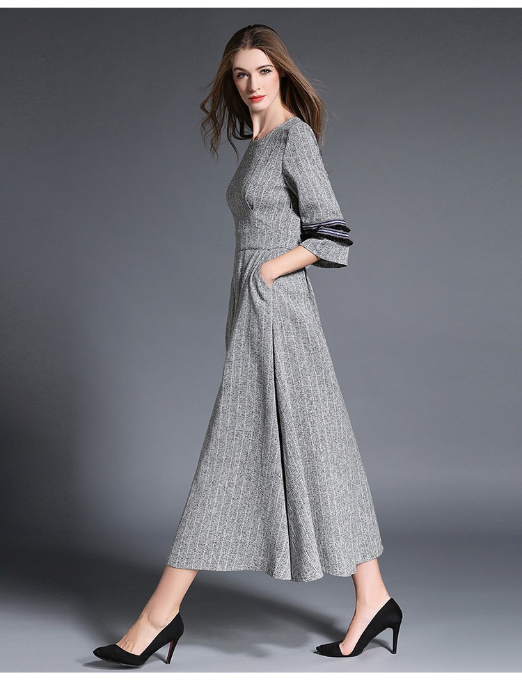 HIGH-QUALITY-New-Fashion-2017-Designer-Maxi-Dress-Women39s-34-Sleeve-Slit-Vintage-Casual-Long-Dress-32737135228