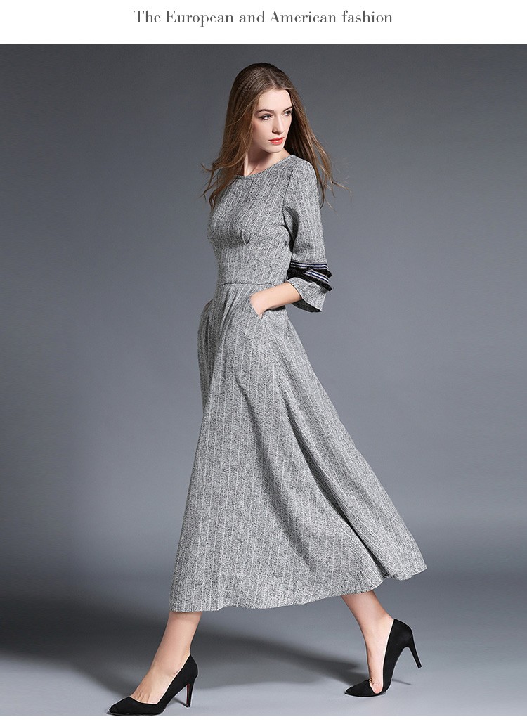 HIGH-QUALITY-New-Fashion-2017-Designer-Maxi-Dress-Women39s-34-Sleeve-Slit-Vintage-Casual-Long-Dress-32737135228