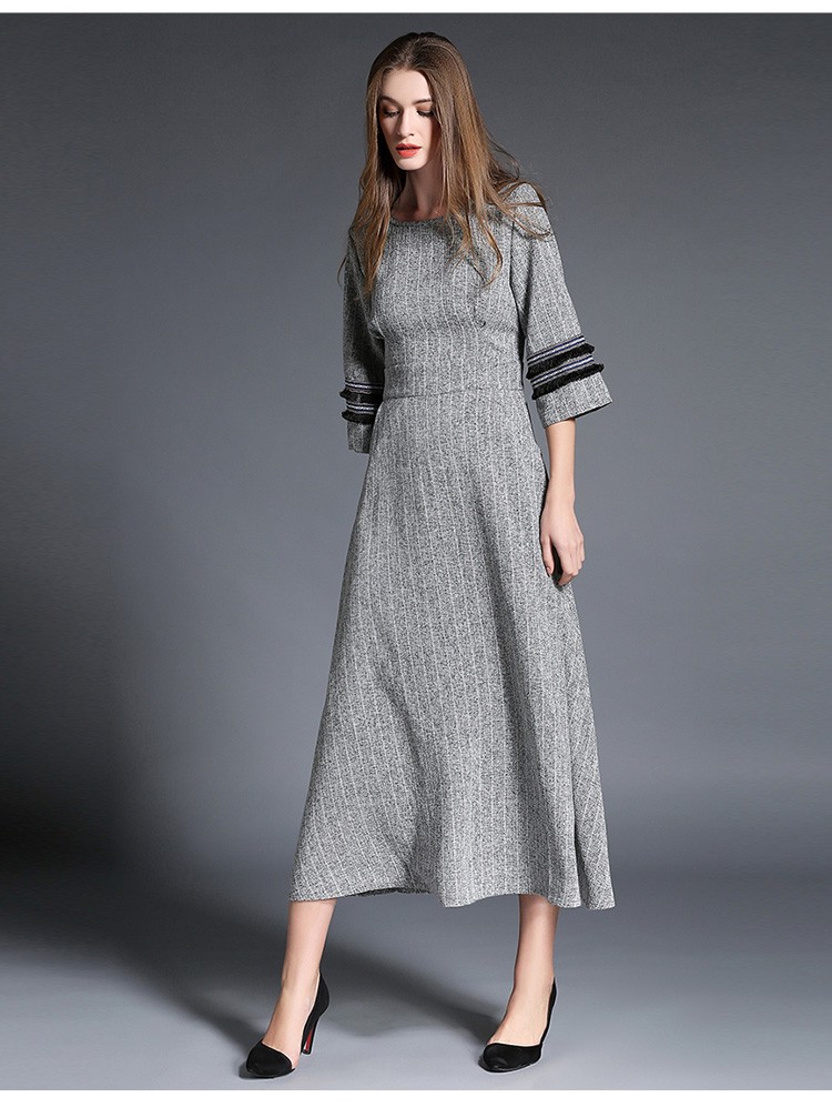 HIGH-QUALITY-New-Fashion-2017-Designer-Maxi-Dress-Women39s-34-Sleeve-Slit-Vintage-Casual-Long-Dress-32737135228