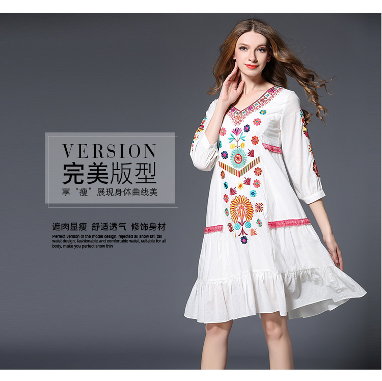 HIGH-QUALITY-New-Fashion-2017-spring-Dress-Women39s--V-neck-Bohemia-Embroidery-Dress-32793691018