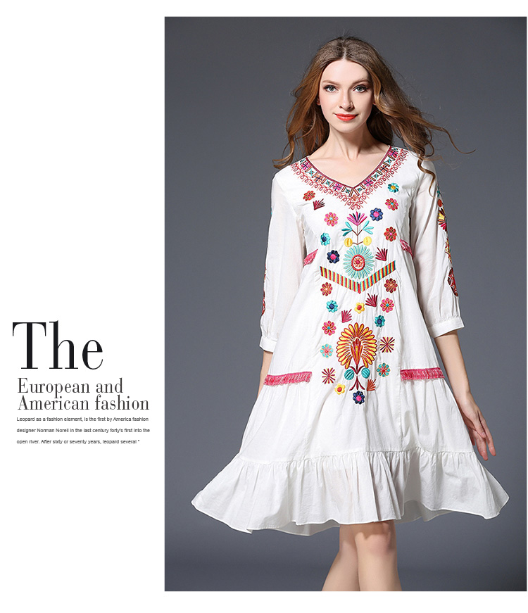 HIGH-QUALITY-New-Fashion-2017-spring-Dress-Women39s--V-neck-Bohemia-Embroidery-Dress-32793691018