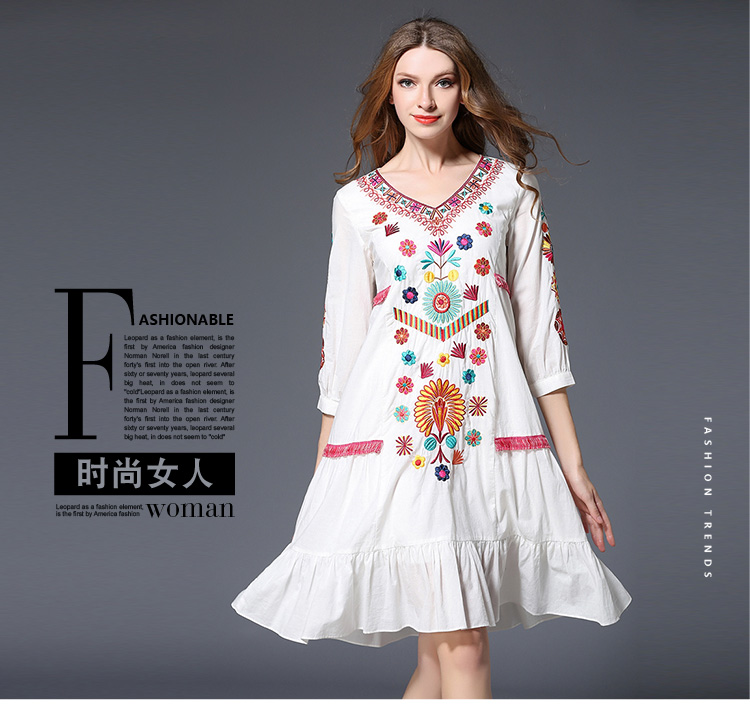 HIGH-QUALITY-New-Fashion-2017-spring-Dress-Women39s--V-neck-Bohemia-Embroidery-Dress-32793691018