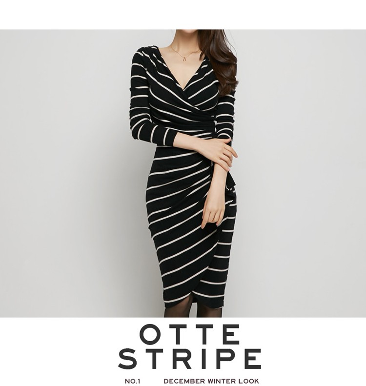 HIGH-QUALITY-Newest-Fashion-2017-Runway-v-neck-Dress-Women39s-Long-Sleeve-Luxury--Stretch-stripe-Bod-32727595085