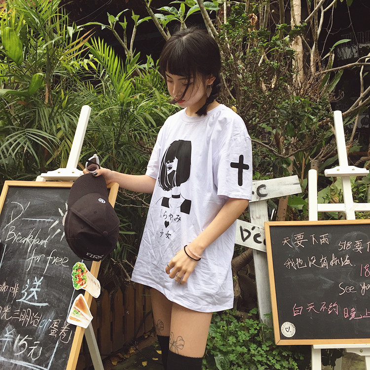 Harajuku-Japanese-Women-Cartoon-Tees-Tops-Unique-Graphic-Short-Sleeves-T-Shirt-White-Tees-Kawaii-Cut-32276373841