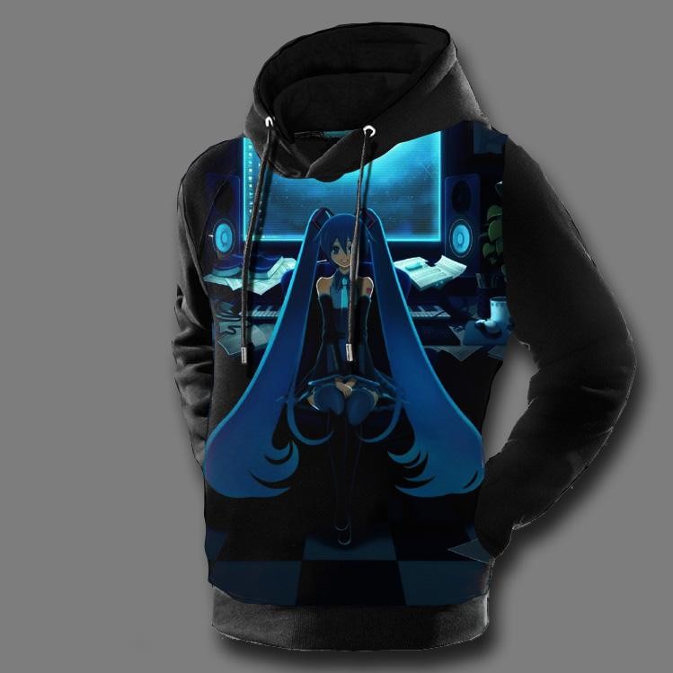 Hatsune Miku Hoodies 3D Print Vocaloid Mens Hooded Sweatshirt Fleece