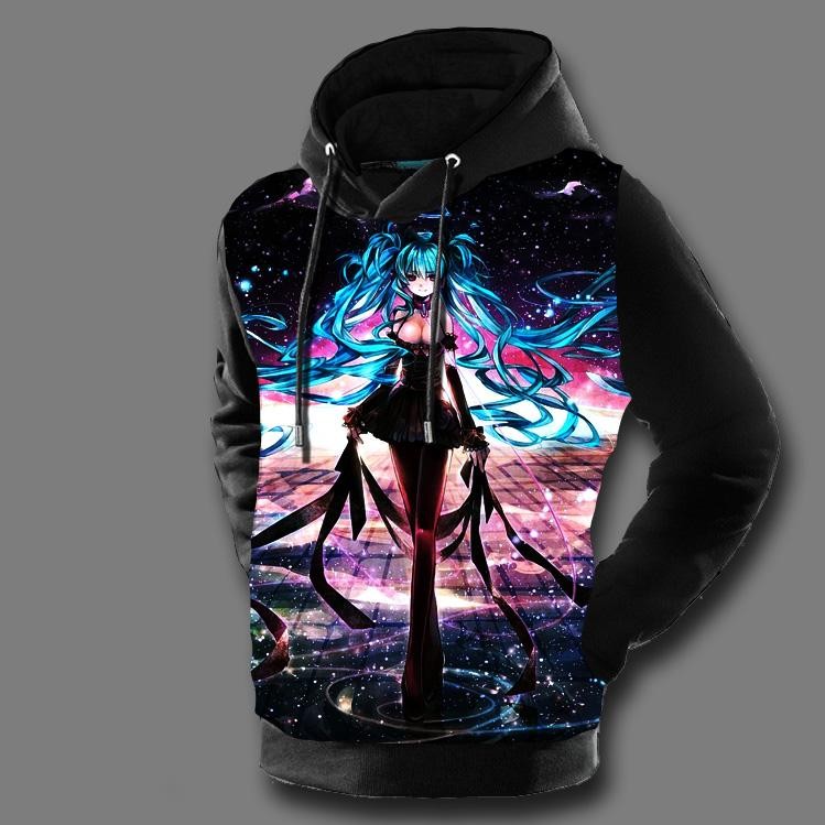 Hatsune Miku Hoodies 3D Print Vocaloid Mens Hooded Sweatshirt Fleece