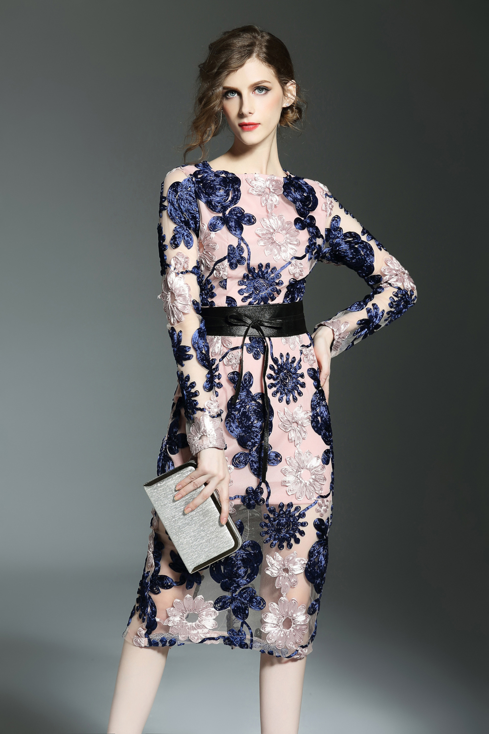 High-End-Elegant-Dress-Female-Spring-Summer-2017-Long-Sleeve-Disk-Foral-Zipper-Noble-Princess-Belt-F-32788533180