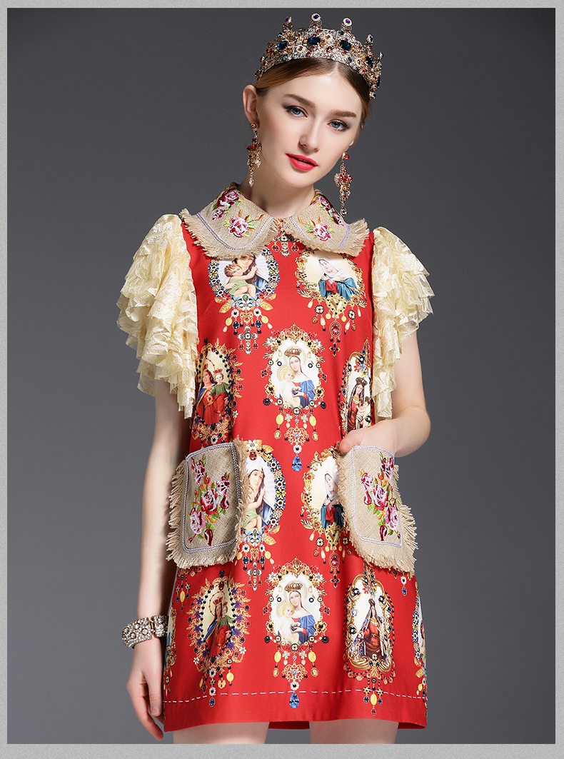 High-Quality-2017-Runway-Dress-Women39s-Lace-Sleeve-Crystal-Button-Pockets-Floral-Embroidery-Printed-32791606378